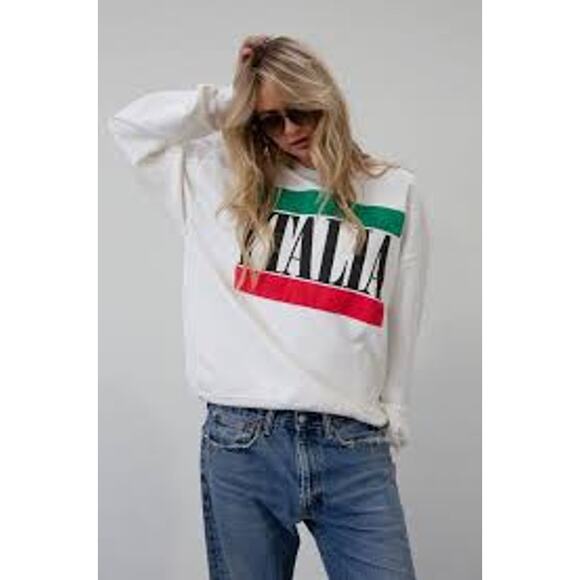 NWT Free People DAYDREAMER OVERSIZED M Italia Graphic Cotton Sweatshirt - Picture 1 of 7